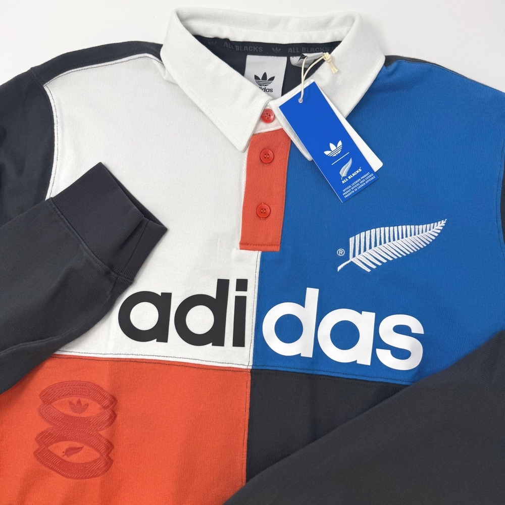 Adidas Originals All Blacks Rugby Polo Shirt Mens Large Colorblock LS NEW